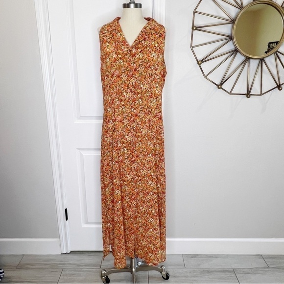 Victoria's Secret Vintage  90's Floral Maxi Dress Button Down Orange Size Large - Picture 1 of 7